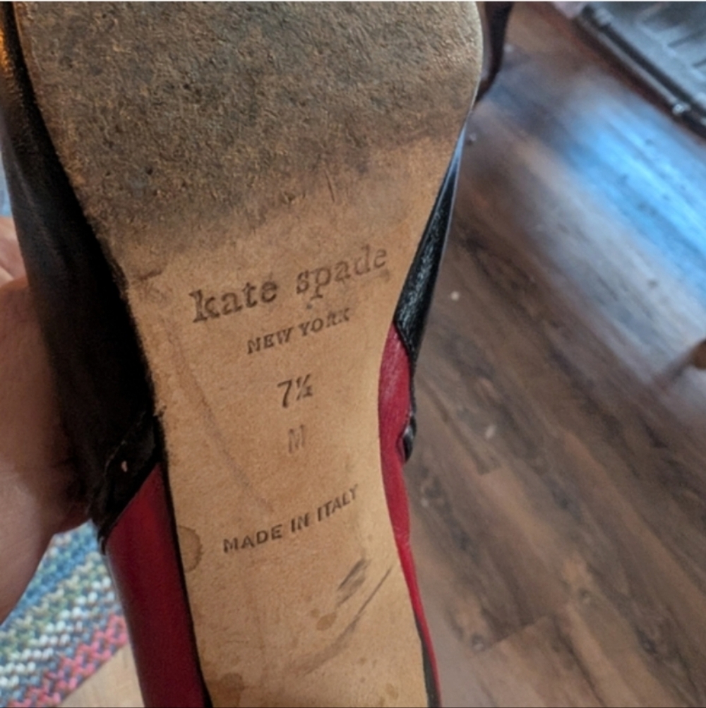 Kate Spade Made In Italy Vintage Leather Black and Red Heeled Boots EUC - Picture 6 of 10